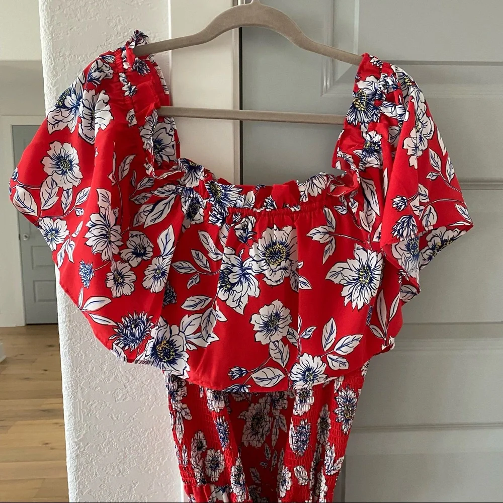 NWT Eliza J Floral Off Shoulder Smocked Midi Dress - Picture 3 of 6